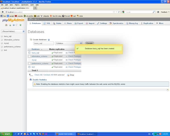 Kreiranje baze u phpMyAdmin-u