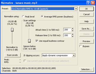 Prozor za dialog Normalize